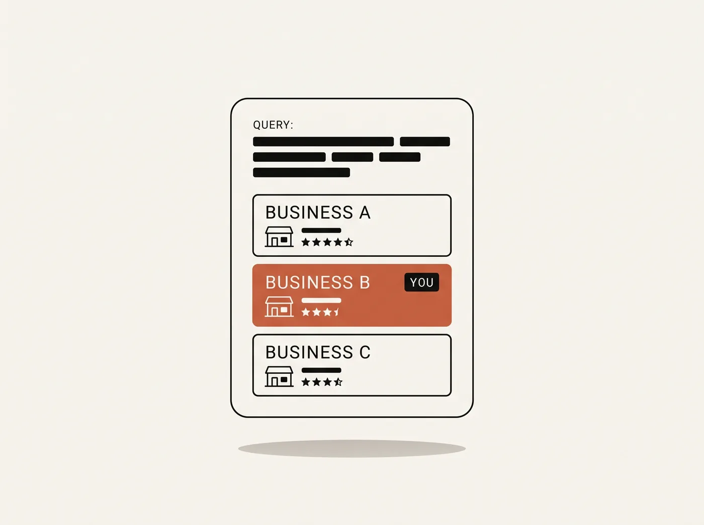 An AI assistant answering a buyer's question and recommending a business by name